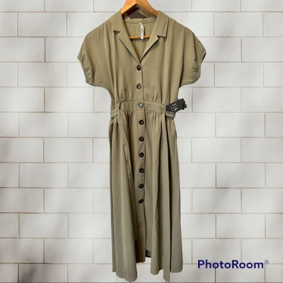 Belted Button Down Dress - Picture 1 of 6